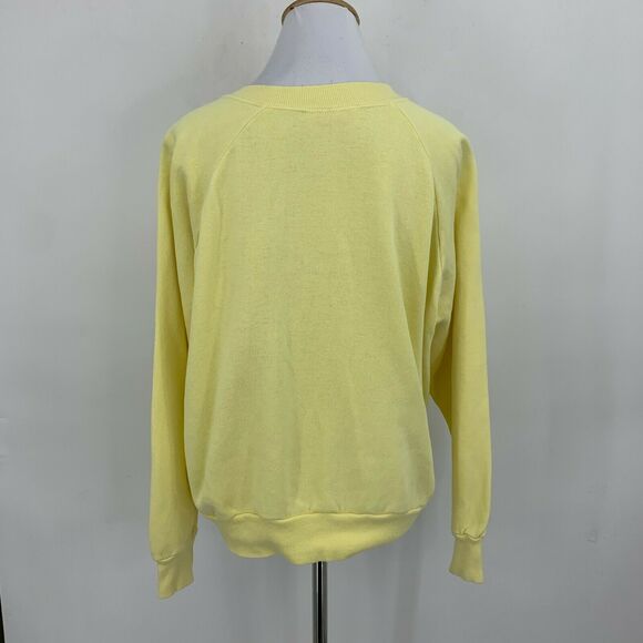 Vintage Owl Chenille Sweater Size L Yellow Long Sleeve Fleece Pullover 80s *READ - Picture 3 of 11